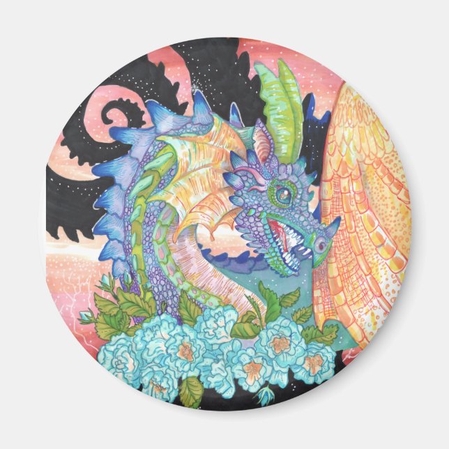 Imán Dragón Rosa azul Pastel (Frente)