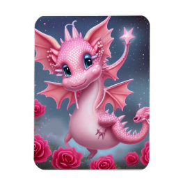 Imán Dragón rosa lindo con flores rosadas