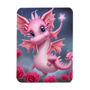 Imán Dragón rosa lindo con flores rosadas
