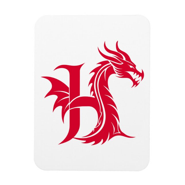 Imán Dragon Styled Letter H, Dragon Alphabet, Monogram (Vertical)