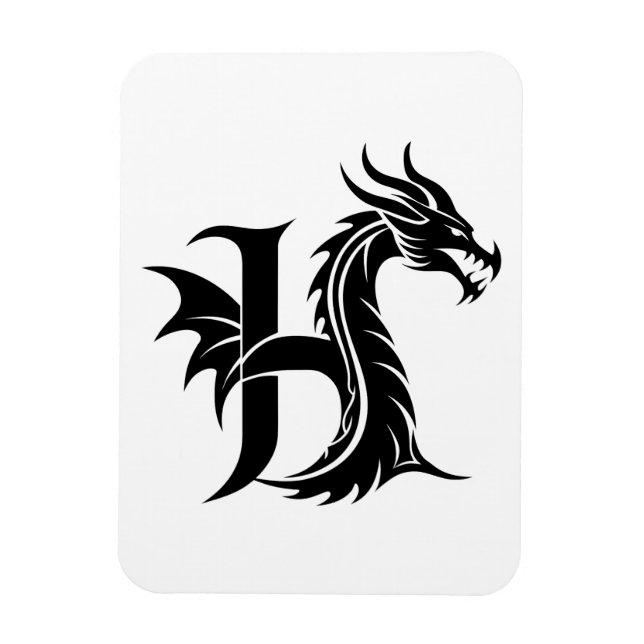 Imán Dragon Styled Letter H, Dragon Alphabet, Monogram (Vertical)