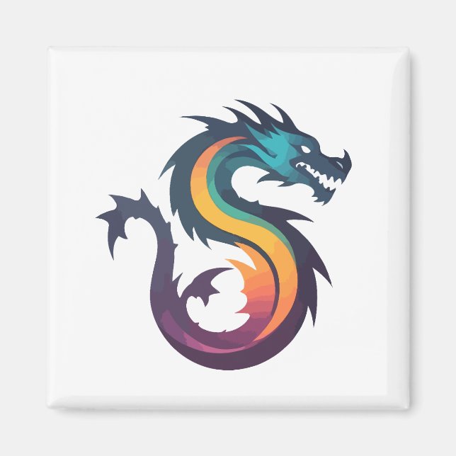 Imán Dragon Vector Art Animal Moderno Ciudad Urbana Grá (Frente)