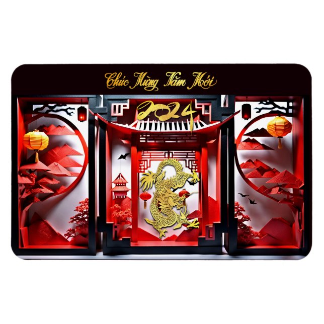 Imán Dragón vietnamita Año Nuevo 2024 Origami FlexM (Horizontal)