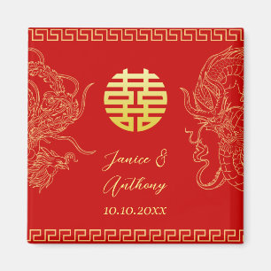 Imán Dragón y fénix de boda chino de oro rojo