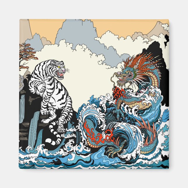 Imán Dragón y Tigre Blanco. Ilustracion de Insima (Frente)