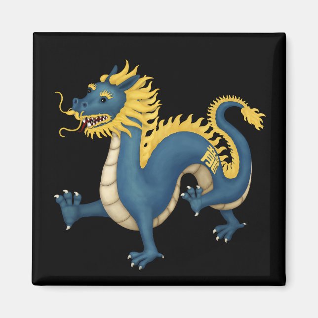 Imán Dragón zodiaco chino Rótulo de astrología negro (Frente)