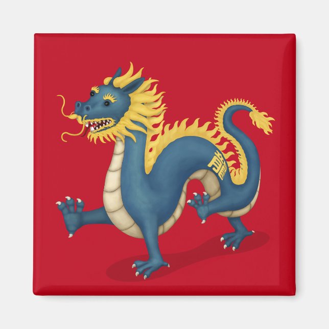 Imán Dragón zodiaco chino Rótulo de astrología rojo (Frente)
