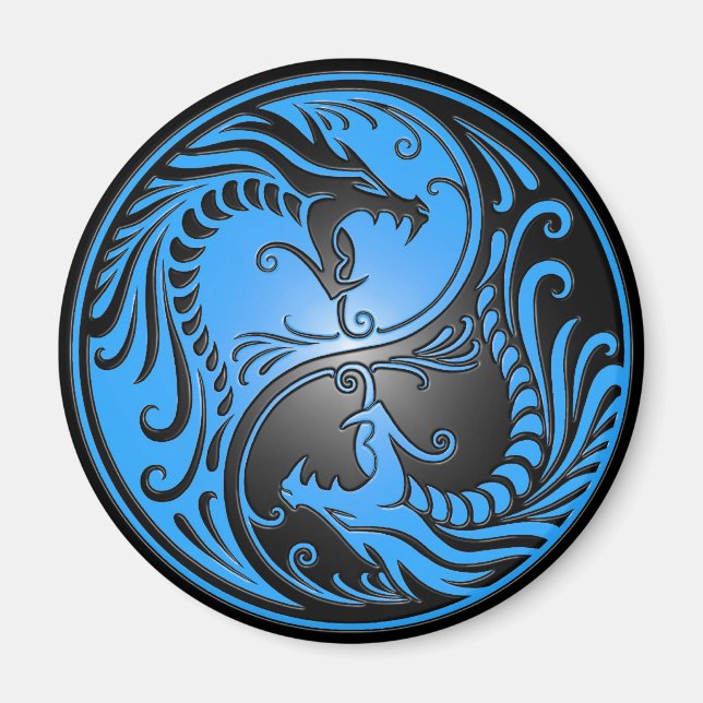 Imán Dragones Yin Yang, azul y negro (Frente)