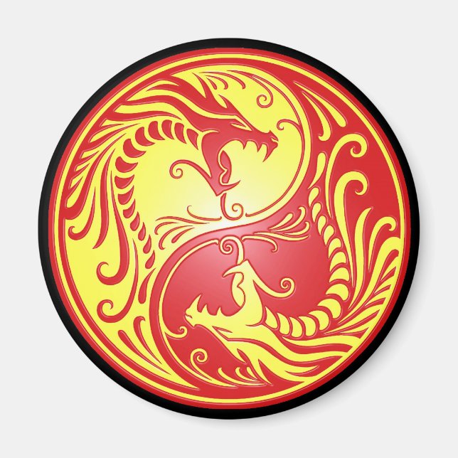 Imán Dragones Yin Yang, rojo y amarillo (Frente)
