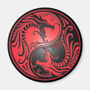 Imán Dragones Yin Yang, rojo y negro