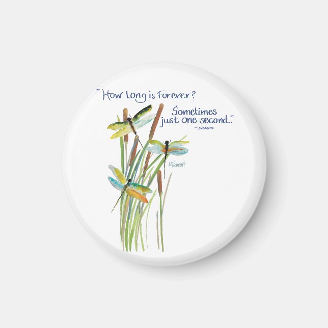 Imán Dragonfly acuarela con cita de Lewis Carroll (Frente)