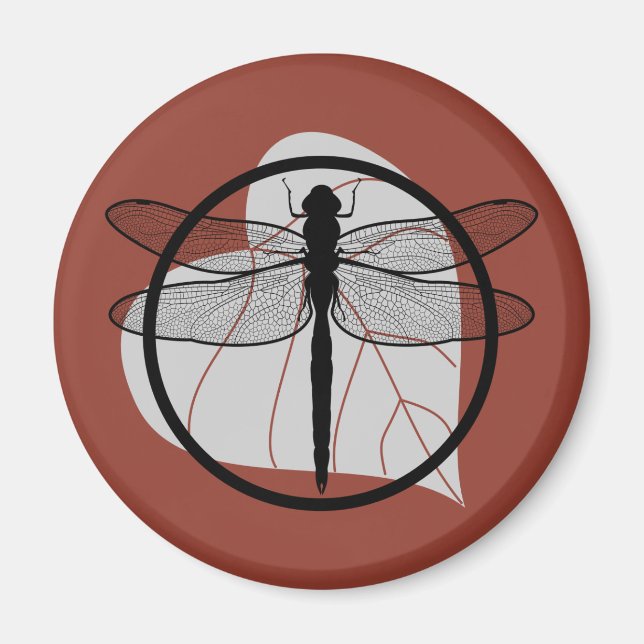 Imán Dragonfly on Leaf Drawing - Serie Círculo de Vida  (Frente)