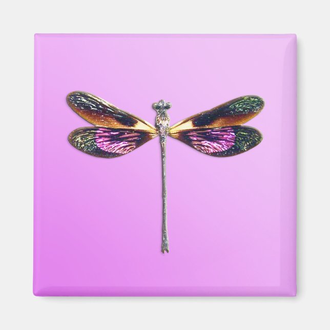Imán Dragonfly - plata, oro, púrpura y negro (Frente)