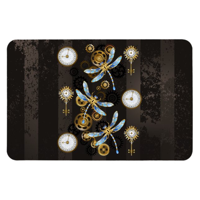 Imán Dragoniscos de Steampunk sobre fondo rayado marrón (Horizontal)