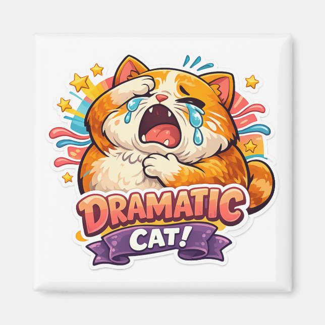 Imán Dramatic Cat Funny Crying Cartoon Art Reaction (Frente)