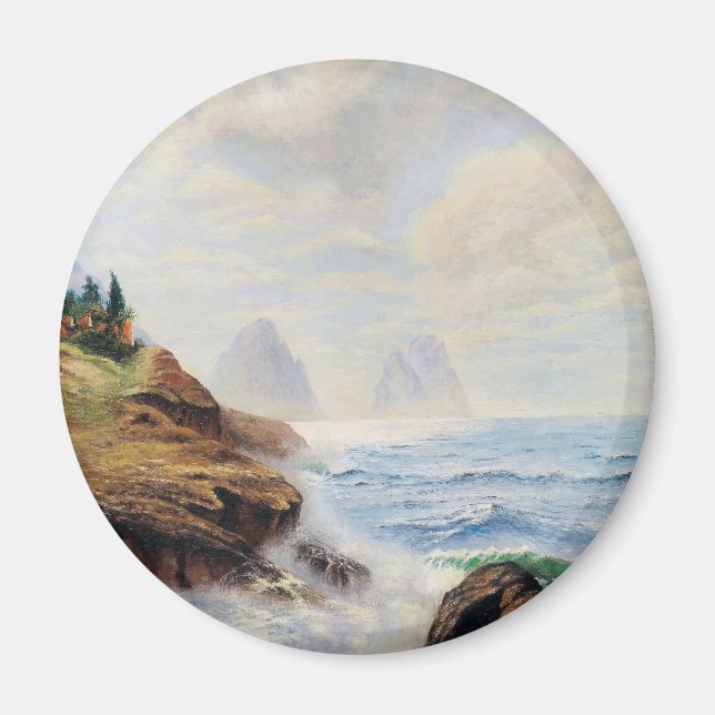 Imán Dramáticas olas golpean una costa rocosa (Frente)