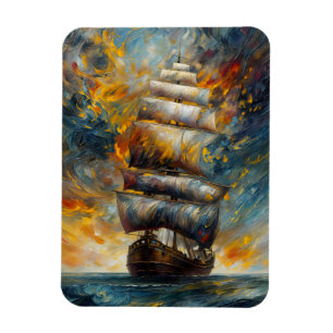 Imán Dramático barco velero en vómito al atardecer