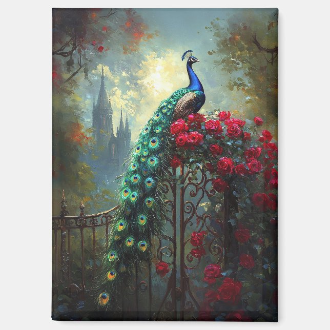 Imán Dramático Peacock Roses Roses Gótico (Anverso)