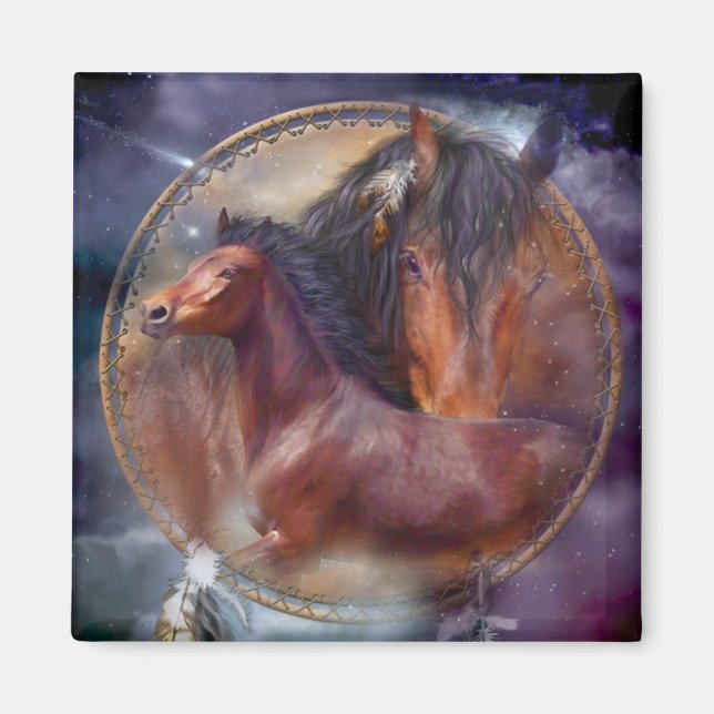 Imán Dream Catcher - Espíritu Horses Magnetes de Arte (Frente)