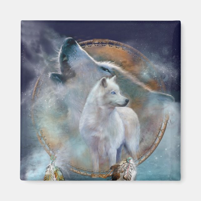 Imán Dream Catcher - Spirit Wolf Art Magnet (Frente)