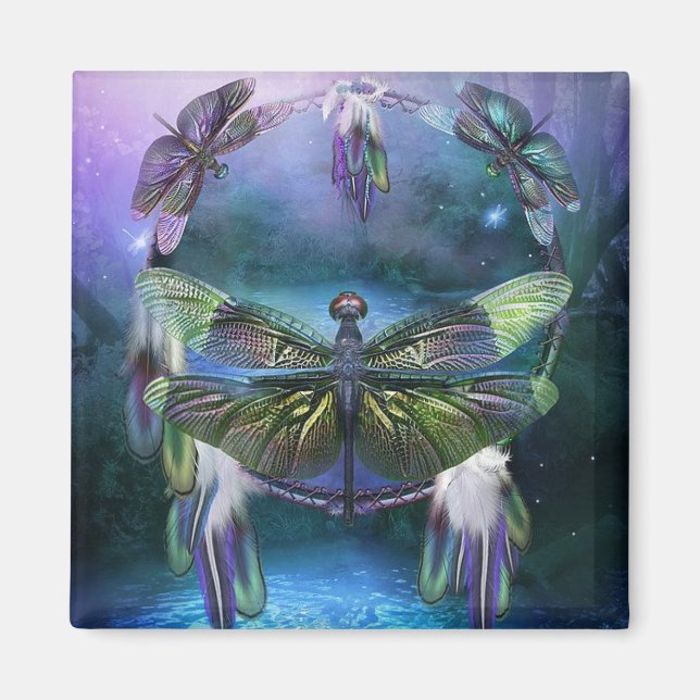 Imán Dreamcatcher de la libélula púrpura (Frente)