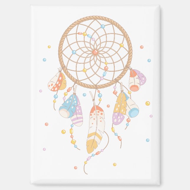 Imán Dreamcatcher Del Boho Tribal Sobre El V2 Blanco (Anverso)