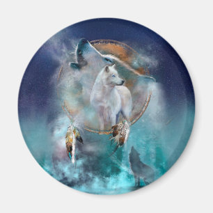 Imán Dreamcatcher indio y lobo de jefe étnico tribal