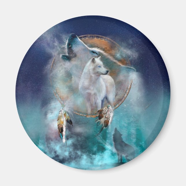 Imán Dreamcatcher indio y lobo de jefe étnico tribal (Frente)