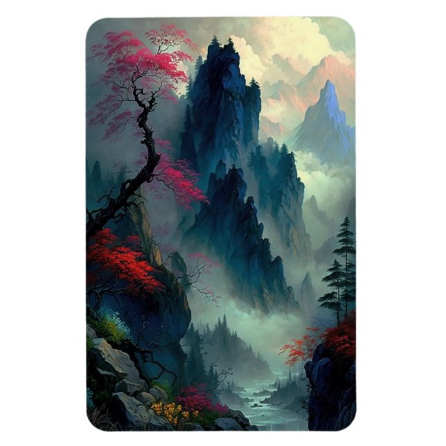Imán Dreamy Misty Mountain Landscape Magnet (Vertical)