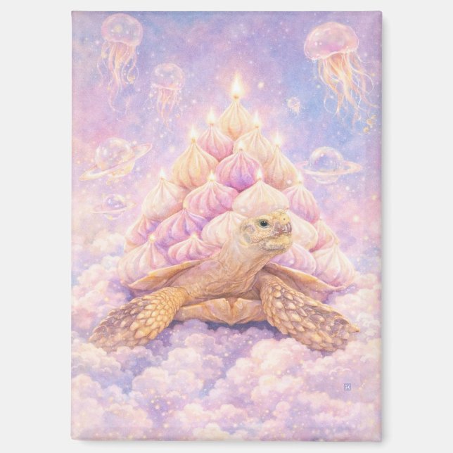 Imán Dreamy Pastel Zefir Birthday turtle in clouds  (Anverso)