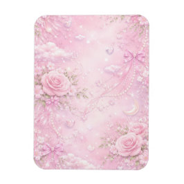 Imán Dreamy Pink Rose Floral Pattern Pearls Bows Sparks