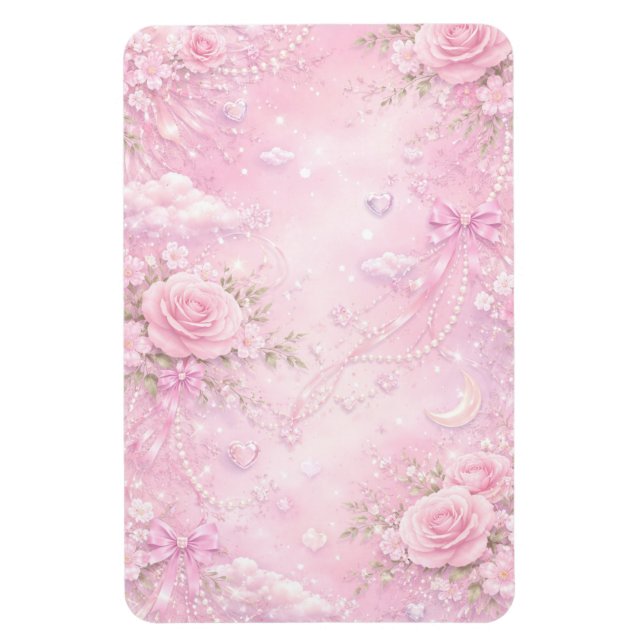 Imán Dreamy Pink Rose Floral Pearls Bows Sparkles (Vertical)