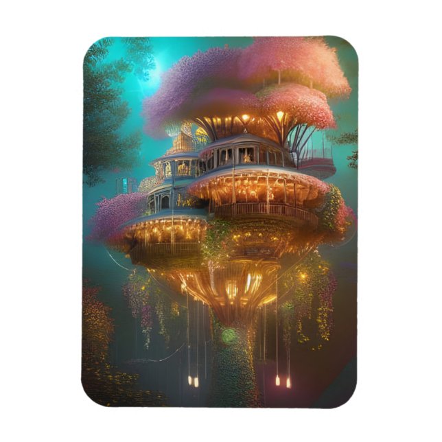 Imán Dreamy Pink Treehouse Digital Art (Vertical)