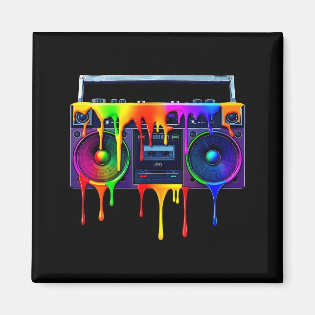 Imán Dripng Paint Boombox Funny Old School 80s Music Hi (Frente)