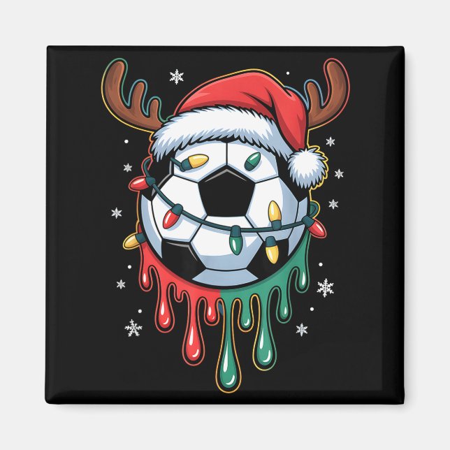 Imán Dripng Soccer Ball Christmas Santa Hat Holiday  (Frente)