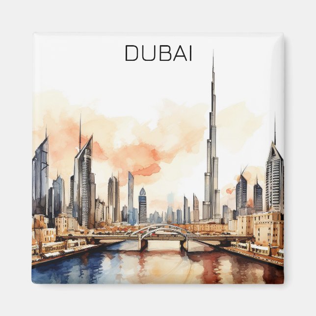 Imán Dubai UAE Acuarela Colorida  (Frente)