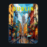 Imán Dublin Ireland Travel Art Vintage<br><div class="desc">Diseño de viaje vectorial retro de Dublín. Sus edificios históricos incluyen el castillo de Dublín,  que data del siglo XIII,  e imponente catedral de San Patricio,  fundada en 1919.</div>