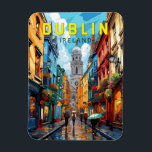 Imán Dublin Ireland Travel Art Vintage<br><div class="desc">Diseño de viaje vectorial retro de Dublín. Sus edificios históricos incluyen el castillo de Dublín,  que data del siglo XIII,  e imponente catedral de San Patricio,  fundada en 1919.</div>
