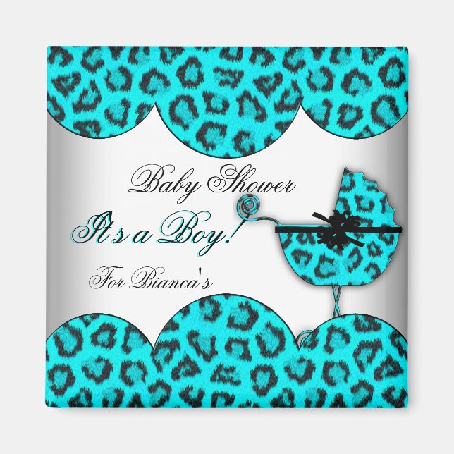 Imán Ducha de Bebé Niño Bebé Leopardo Cochecito Azul (Frente)