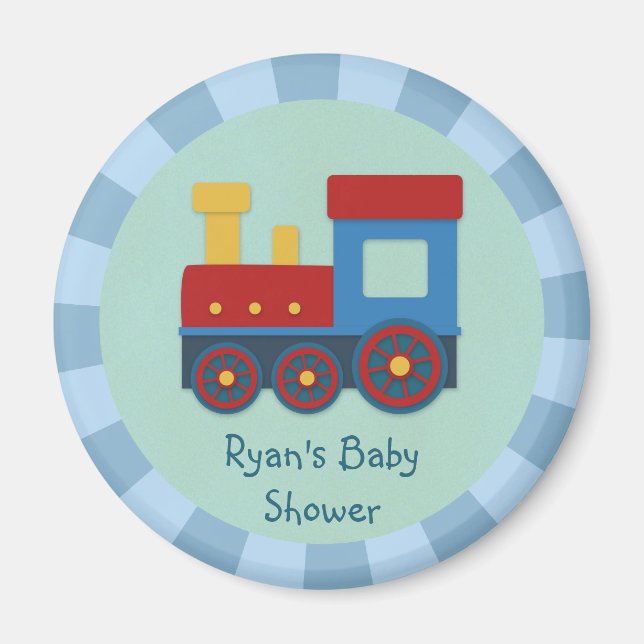 Imán Ducha de bebé niño: Tren amarillo, rojo y azul (Frente)