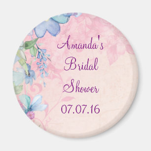 Imán Ducha de Boda Floral Rosa y Azul Bonito