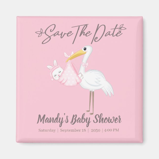 Imán Ducha de Stork Rosa para Niña Save the Date (Frente)