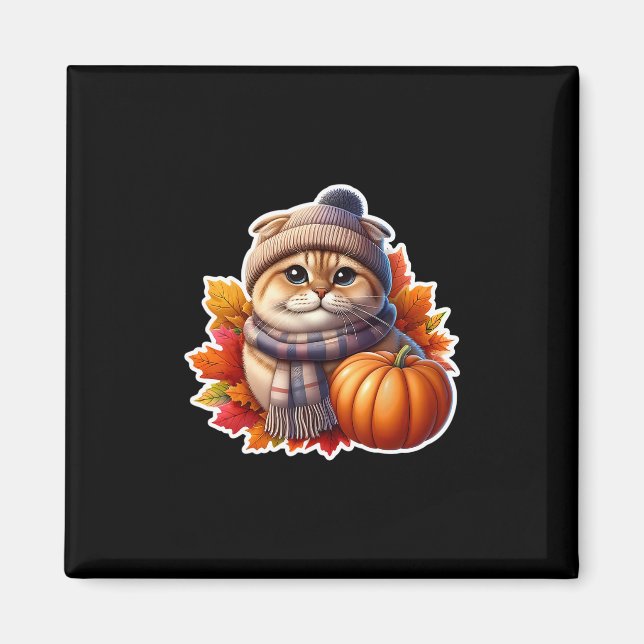 Imán Dueño de gato Scottish Fold Otoño Día de Acción de (Frente)