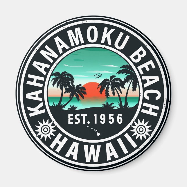 Imán Duke Kahanamoku Beach Hawaii Retro Sunset Souvenir (Frente)