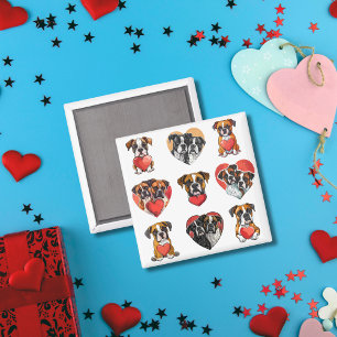 Imán Dulce Boxer Dog and Heart Watercolor