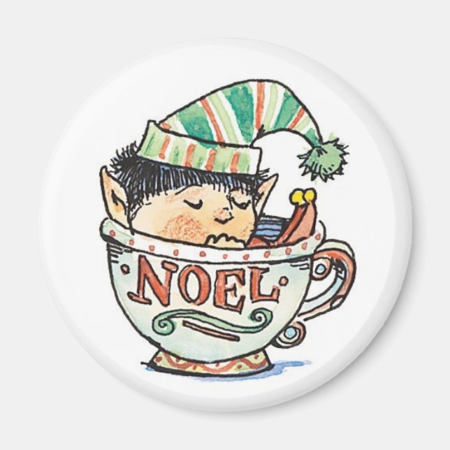 Imán Dulce Elfo de Navidad de Dibujos Animados Durmiend (Frente)