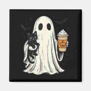 Imán Dulce Fantasma de Halloween Sosteniendo Gato Negro