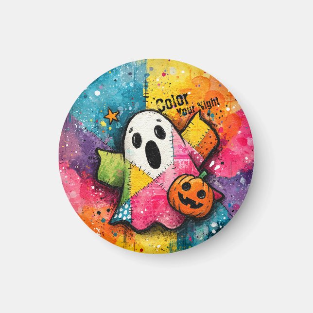 Imán Dulce Fantasma de Parche Colorido Arte de Salpicad (Frente)