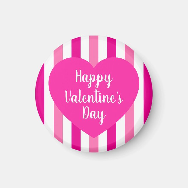 Imán Dulce Feliz Día de San Valentín Rosa Caliente Raya (Frente)