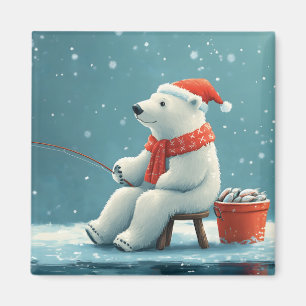 Imán Dulce ilustración festiva de un oso polar pescando